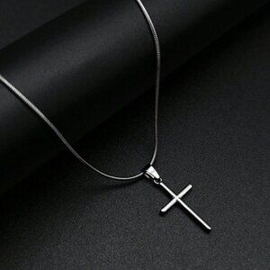 1pc Elegant 3D Stainless Steel Cross Pendant Necklace